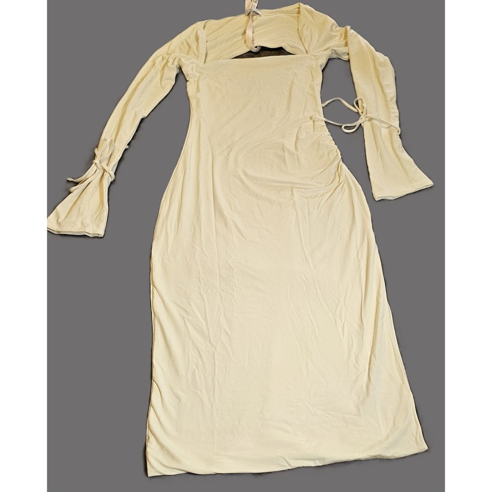 Oh Polly Sawyer Square Neck Long Sleeve Ivory Midi Dress Women's SZ 4,Party